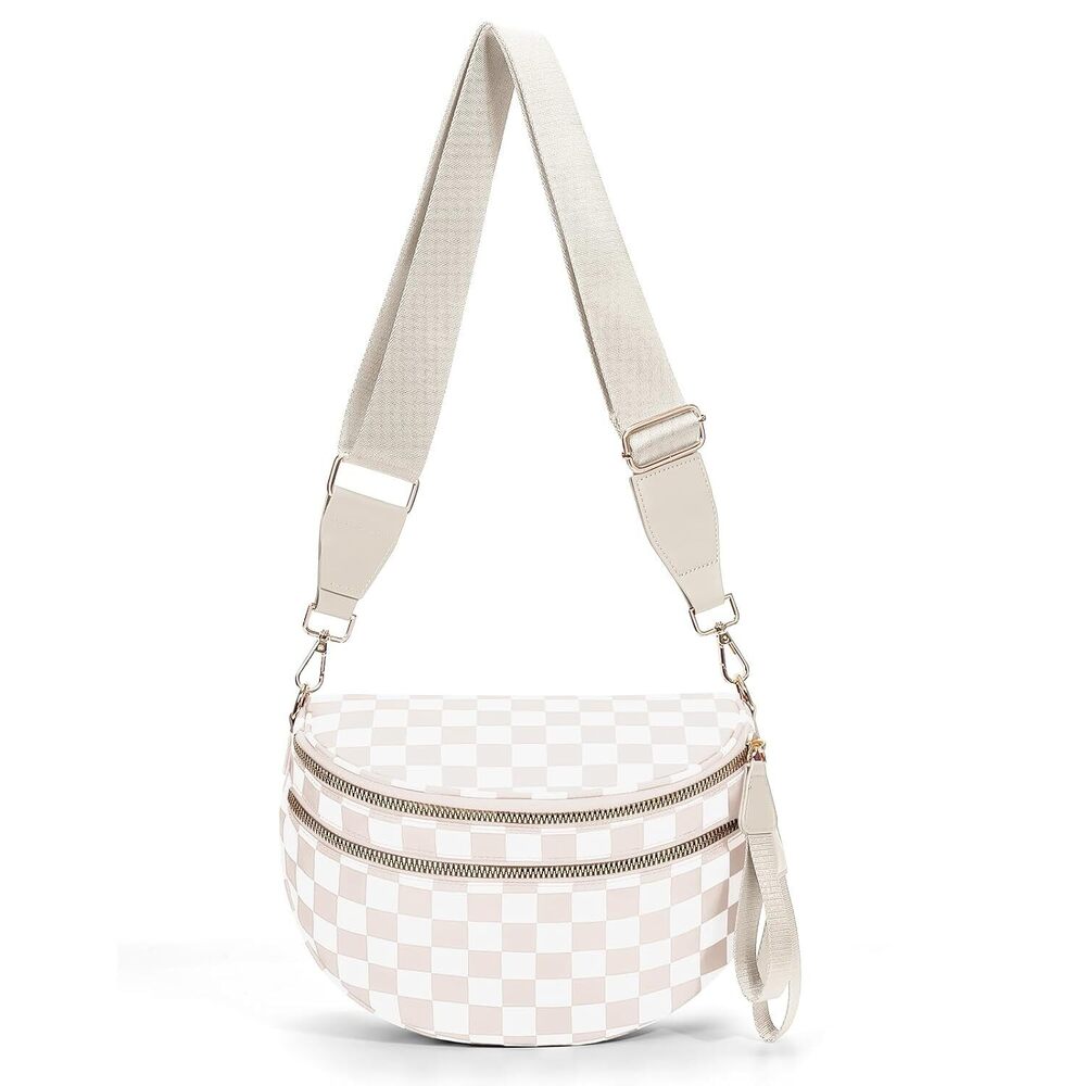 Checkered Crossbody Bum Bags for Women Nylon Checkered Purse Checkerboard Fanny